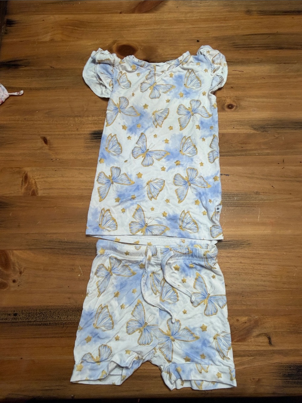 Bums & Roses Blue & Gold Butterfly Pajama Set - 4T